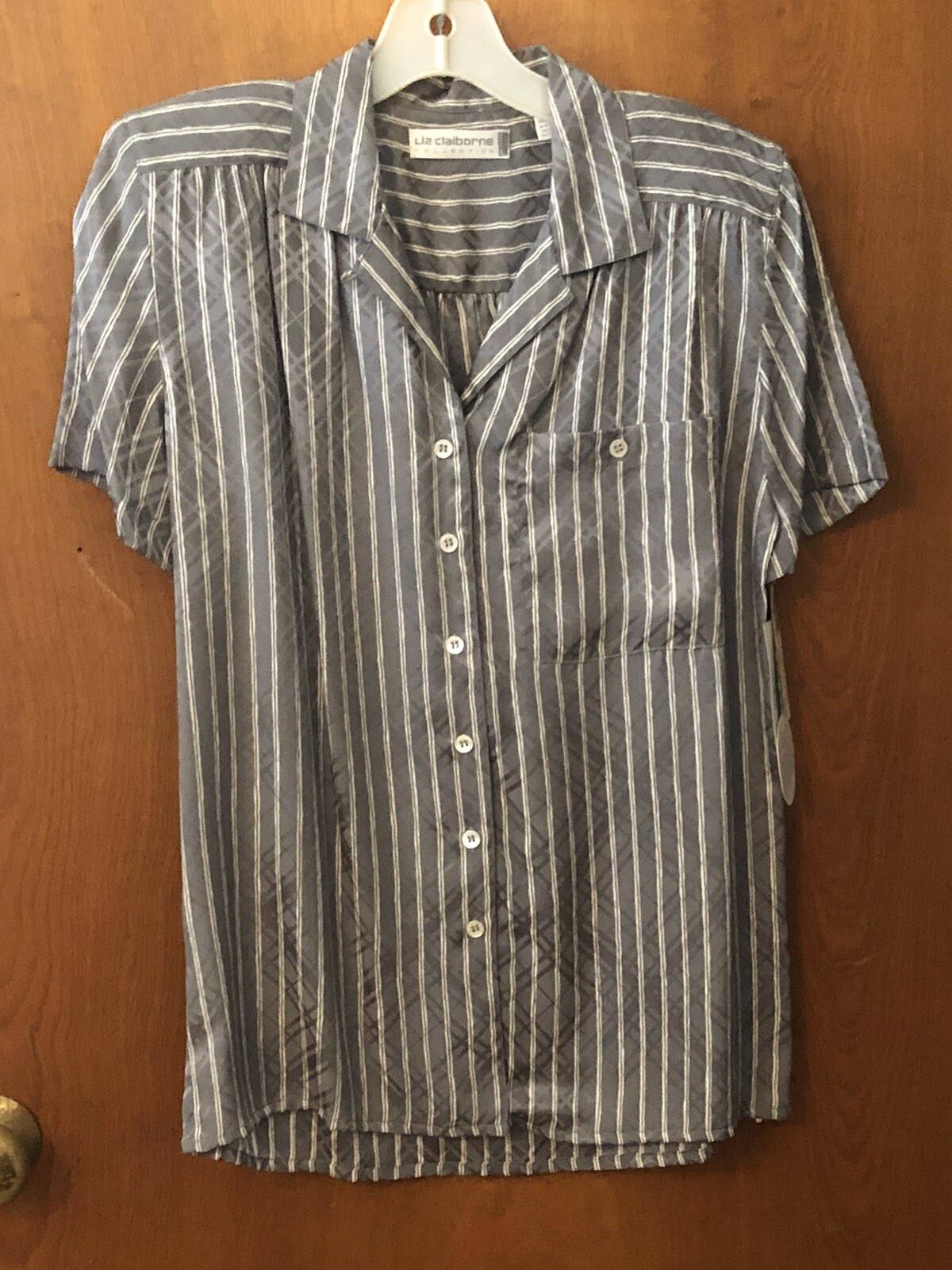Vintage 80s Liz Claiborne Blouse Diamond Check Print Shoulder Pads Size 4 NWT
