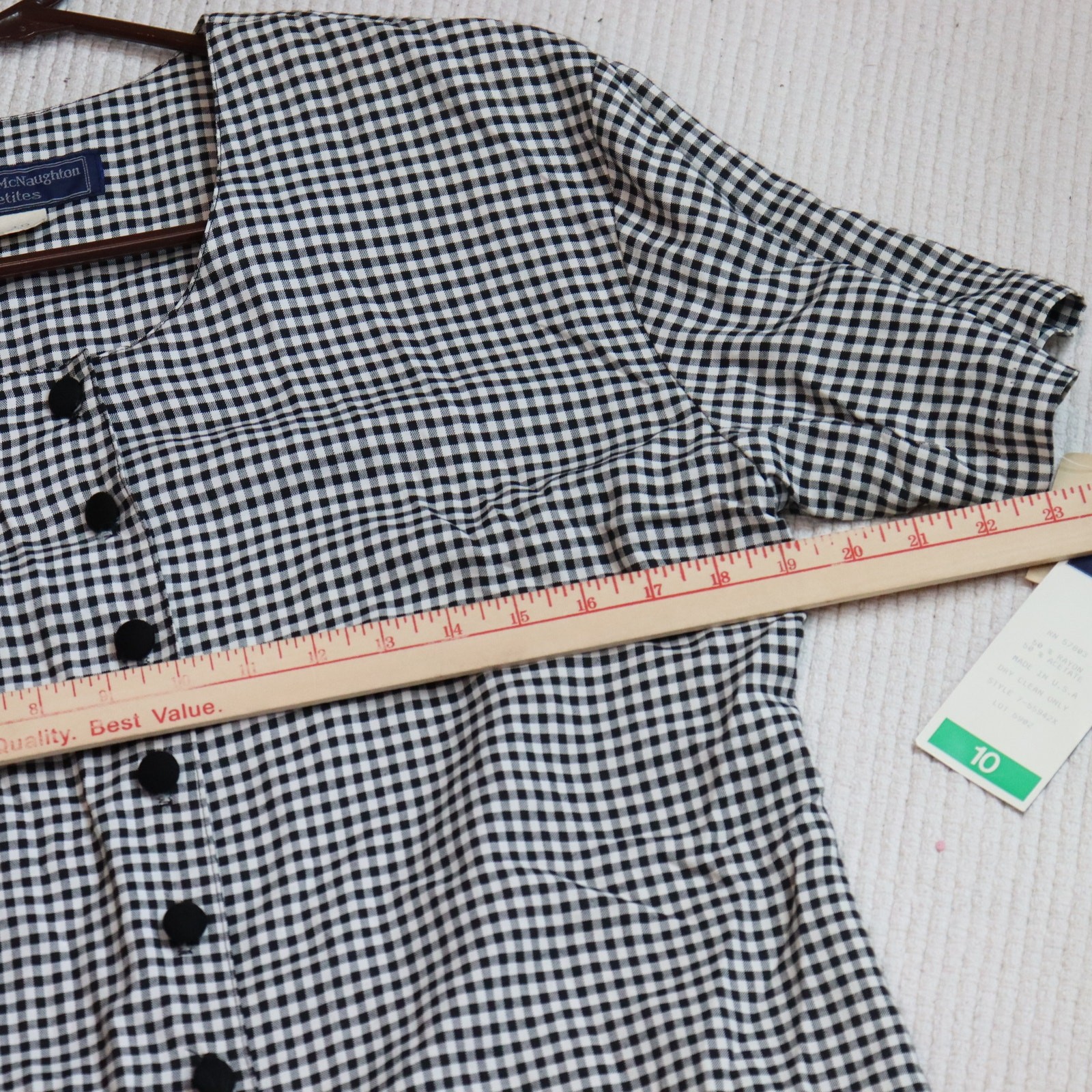 NWT Vintage Norton McNaughton Petites Gingham Blouse Size 10P Black White Check