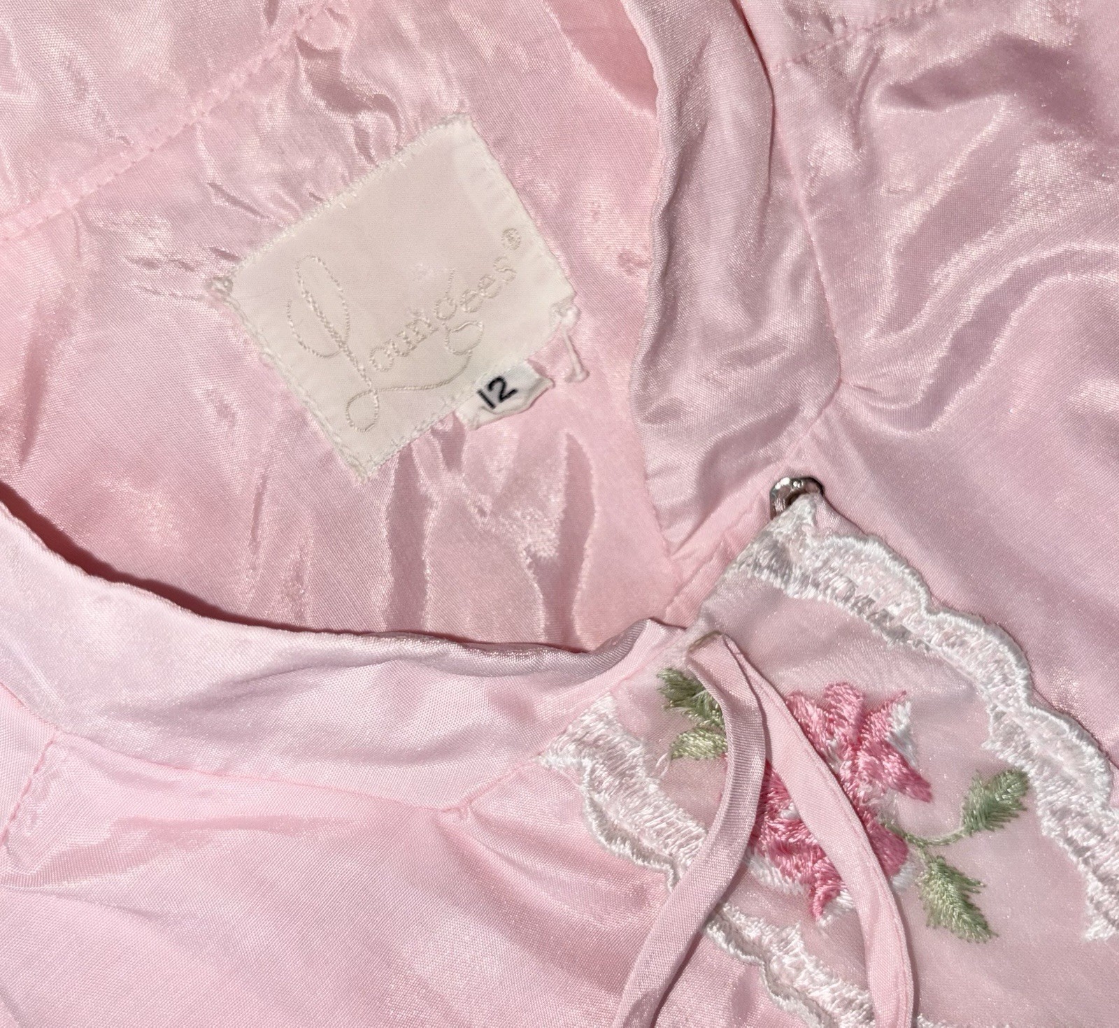 Vintage Loungees Women Size 12 Snap Button Up 3/4 Sleeve Embroidered Robe Pink
