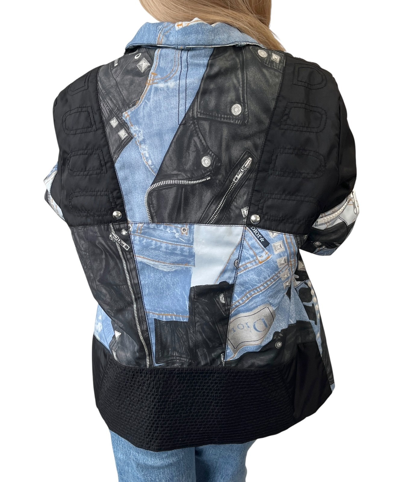 Christian Dior Vintage 2004 Logo Puffer Jacket Zip #44 Black Blue White 105742