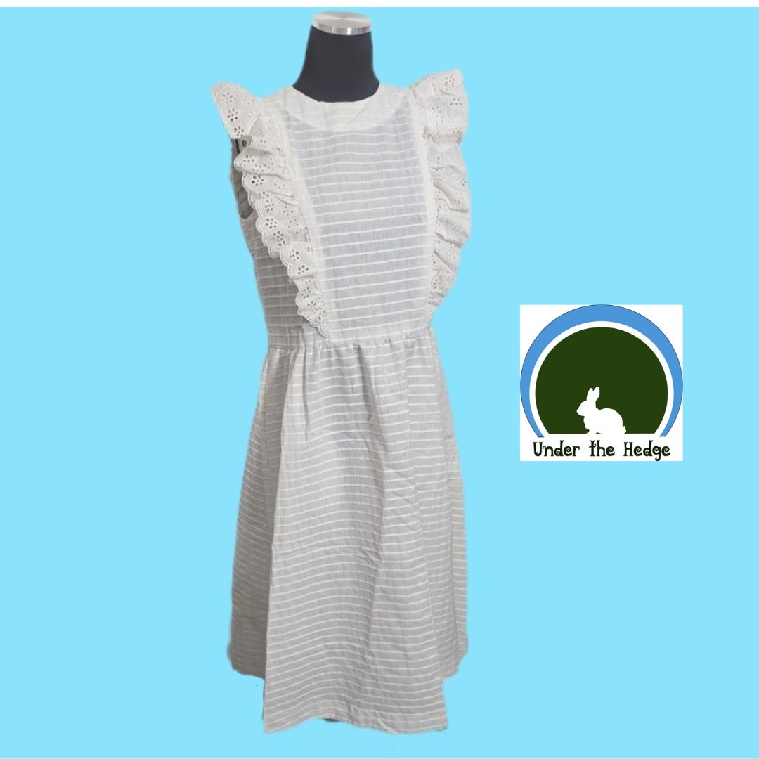Vintage Handmade White Eyelet Midi Dress Small Med F2 Cottage Coquette Prairie
