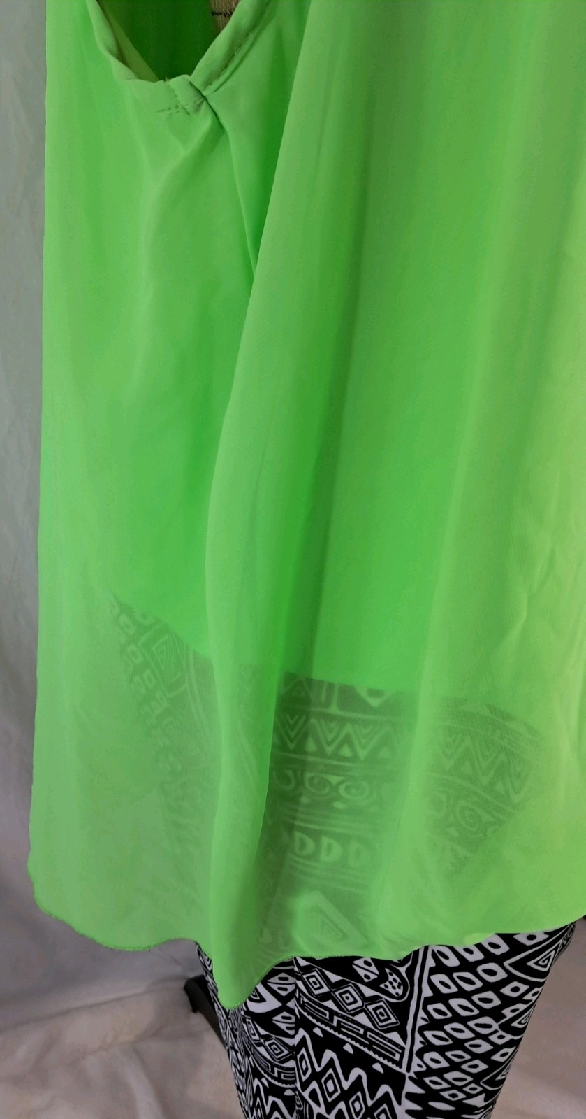 VTG Deb Y2K Neon Green Sheer Tank W/Aztec Skirt 1pc Sz 3X RARE Whimsigoth *READ