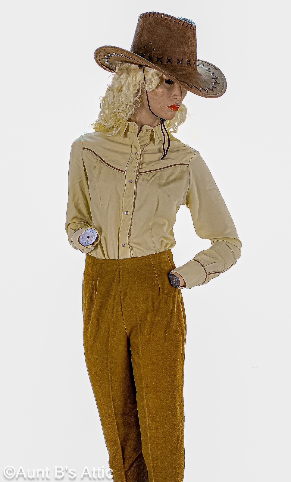 Western Cowgirl Outfit 3Pc Vtg 60’s-70’s Br/Tan Fringed Pant Shirt & Jacket SM