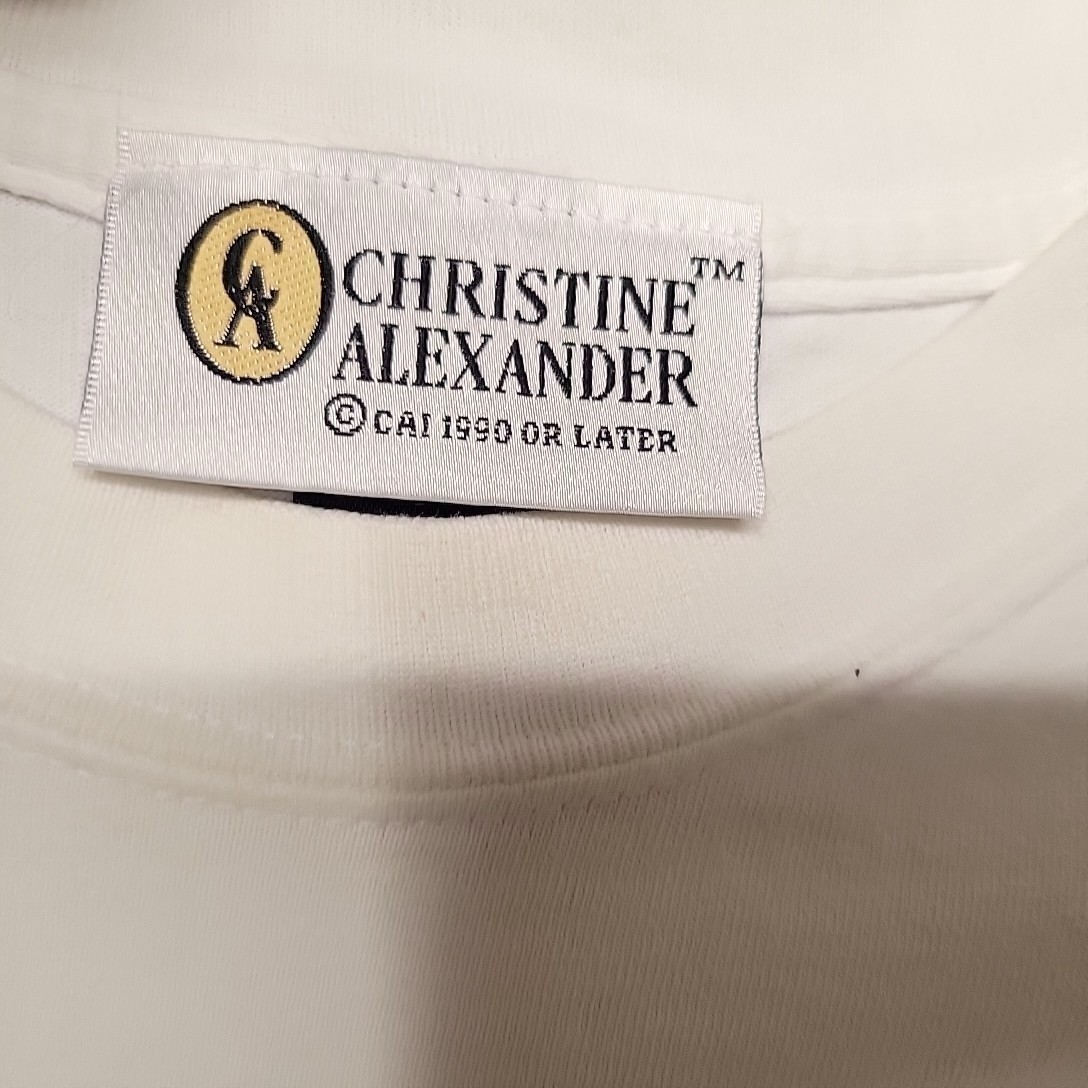 VTG Christine Alexander Shirt Women L White Rhinestone Tulips Floral Made In USA