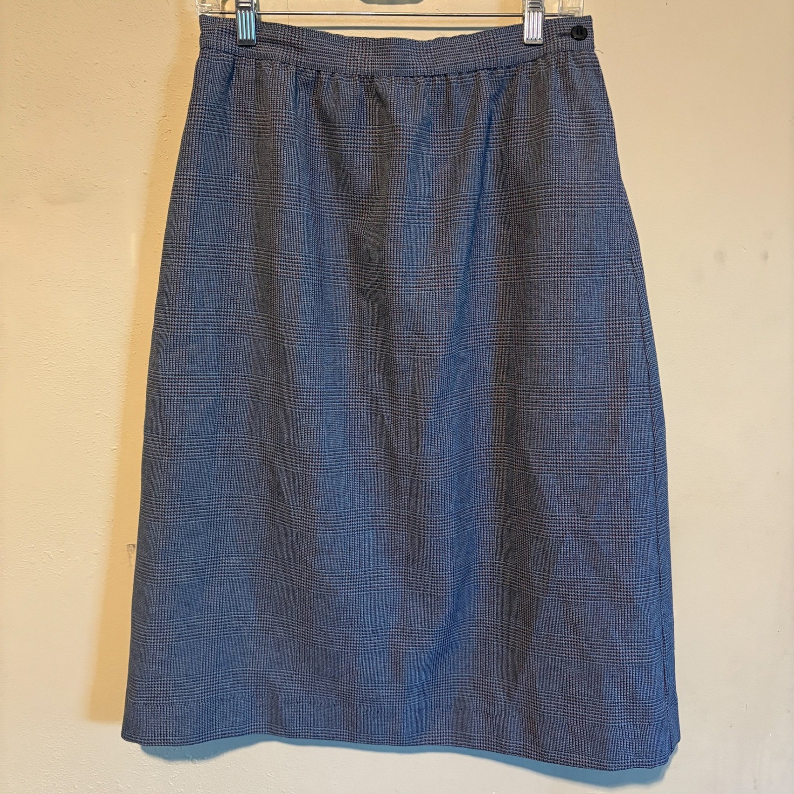 Vintage Haberdashery Plaid 60s 70s Tweed Midi Skirt Elastic Waist Womens