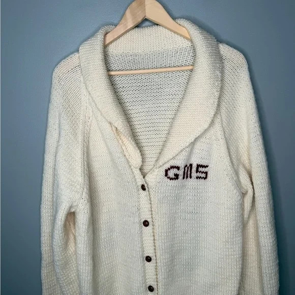 Vintage 1950s Homemade Hand Knit Intarsia Dancing Western Couple Wool Cardigan