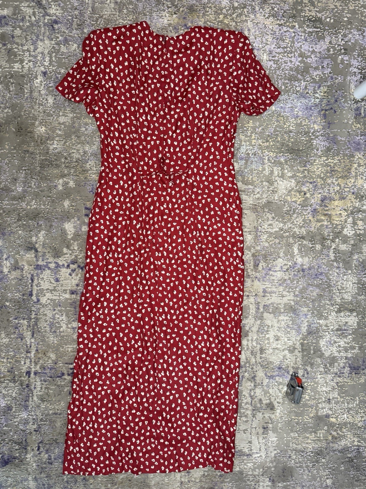 Vintage 80’s Dawn Joy Red Floral Print Dress With Slit And Tie Back Size 8