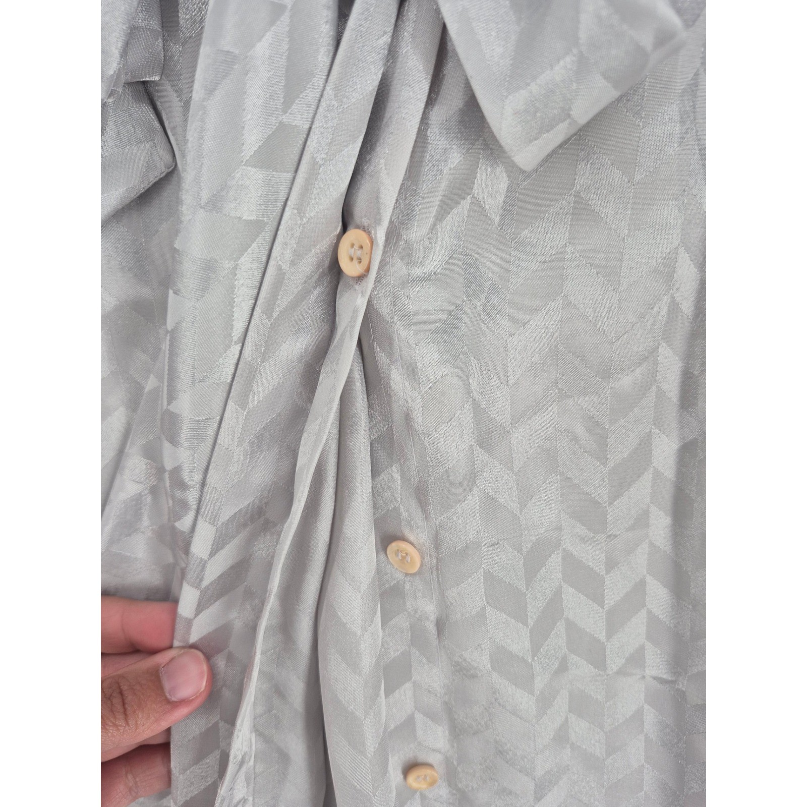 Josephine Womens Blouse Silver Gray Bow Chevron Jacquard Vintage 12
