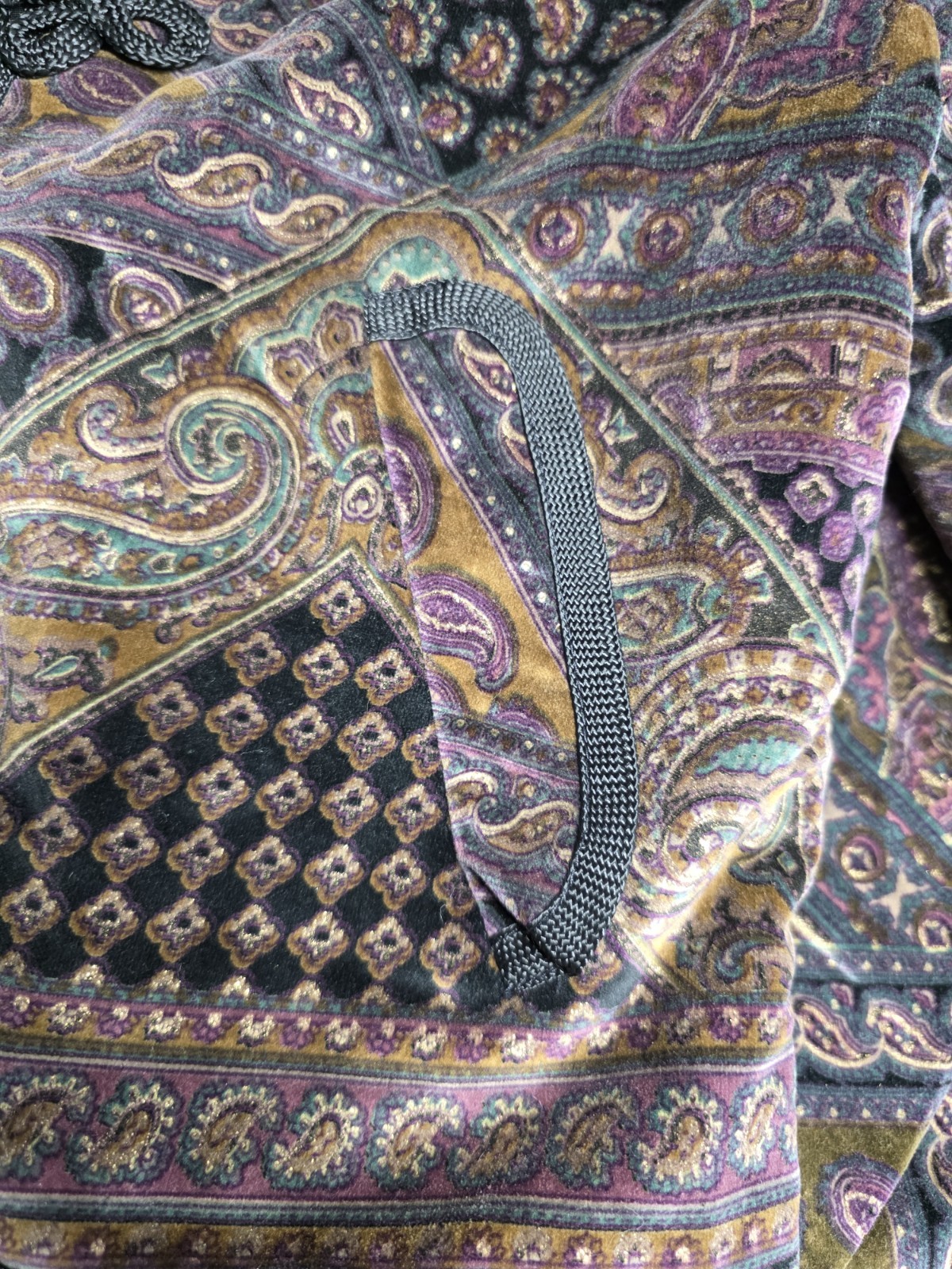 VTG Frances Henaghan Velvet Paisley 2pc Jacket Skirt Set Boho Frog Closure 12 14