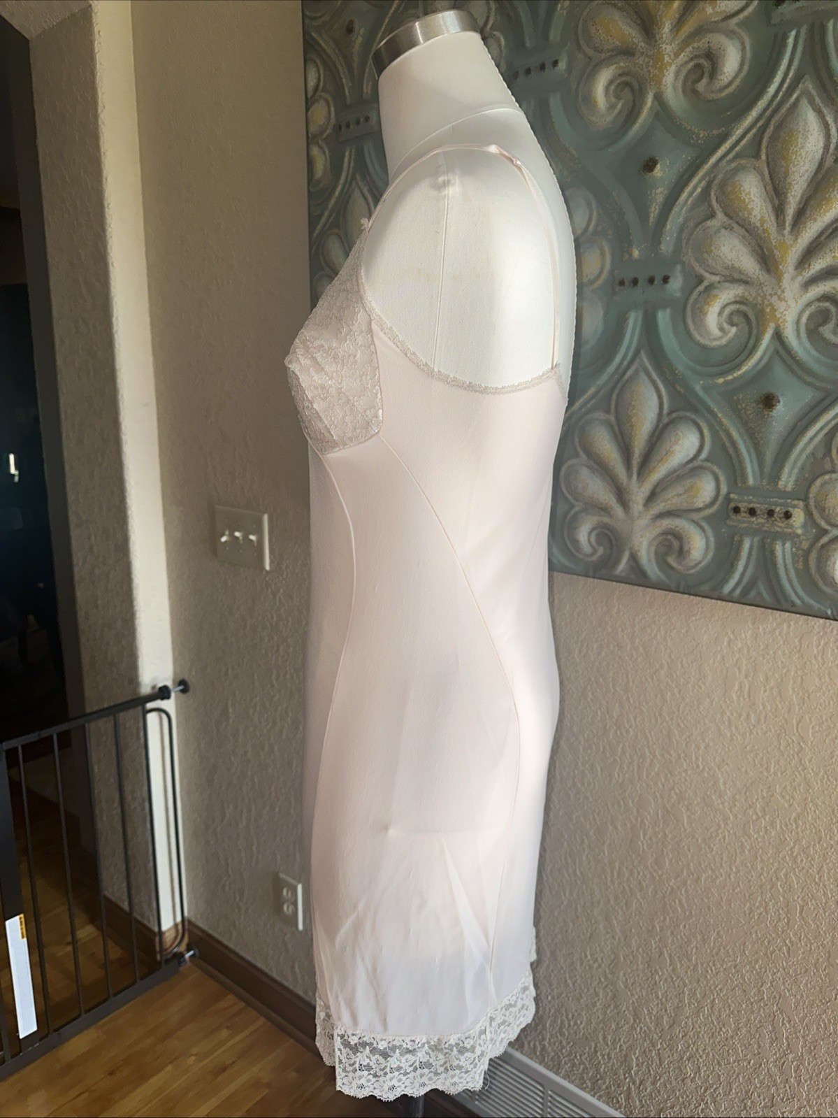 Vintage 60s Coquette Fairy Lingerie Pink Lace Slip Dress Size Small