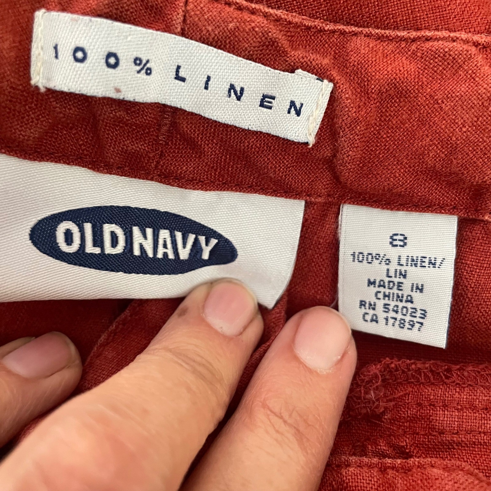 Vtg Y2K 100% Linen Crop Pants Burnt Orange Wide Leg Old Navy Boho Travel Beach