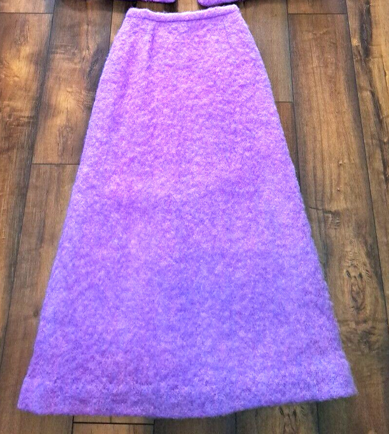 1960s HEMMINGS DONEGAL Irish Mohair Wool Purple Long Skirt Size S Waist 28″