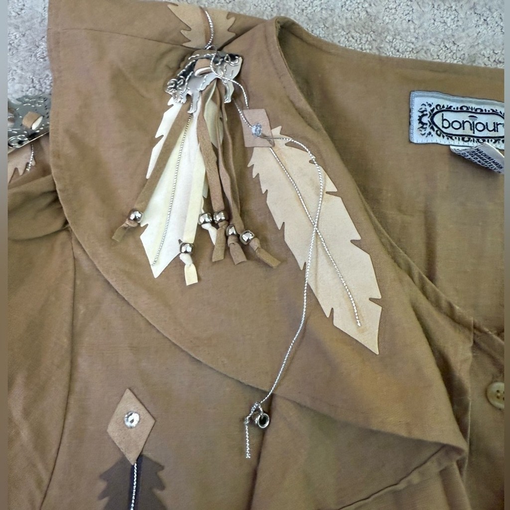 Vintage Bonjour Feather Embellished Blouse Native American Buffalo Western