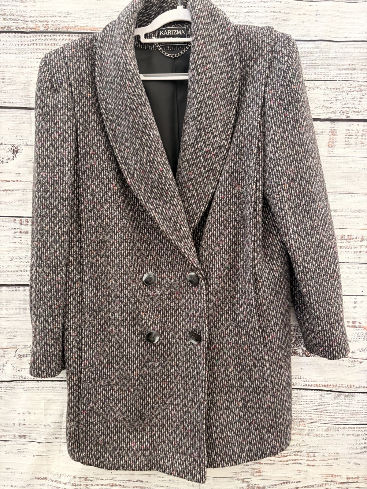 Vintage Karizma East Ltd Womens Size 12 Tweed Wool Blend Coat Double Breasted