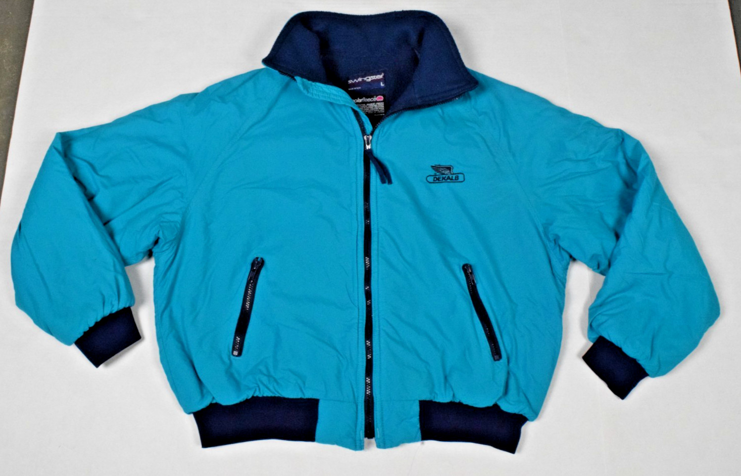 VTG Jacket Swingster Size L 80s Raglan Polar Fleece Lined DeKalb Seeds Made US