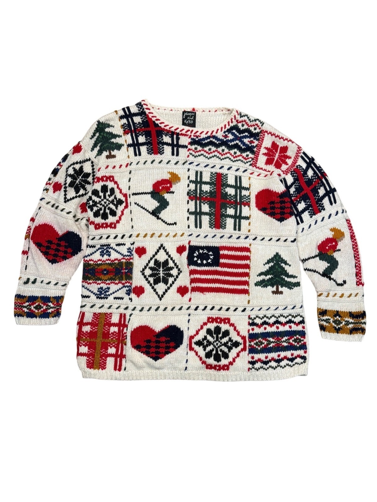 Vintage 90s Jacque And Koko Patchwork Ski Winter Holiday Crewneck Sweater 18/20