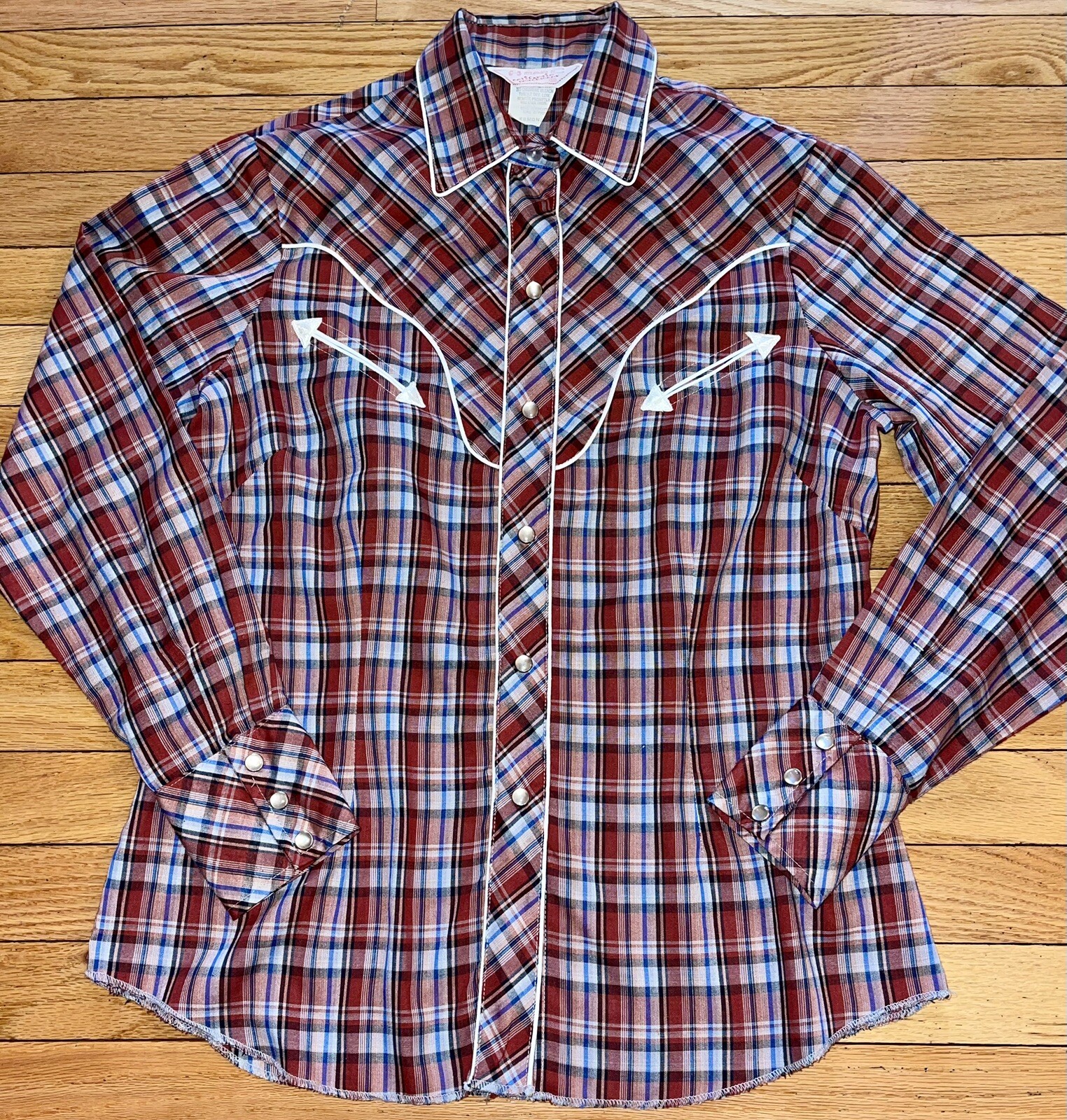 VINTAGE 1950 H BAR C Ranchwear RED Embroidered Plaid Pearl Snap Western Shirt 38