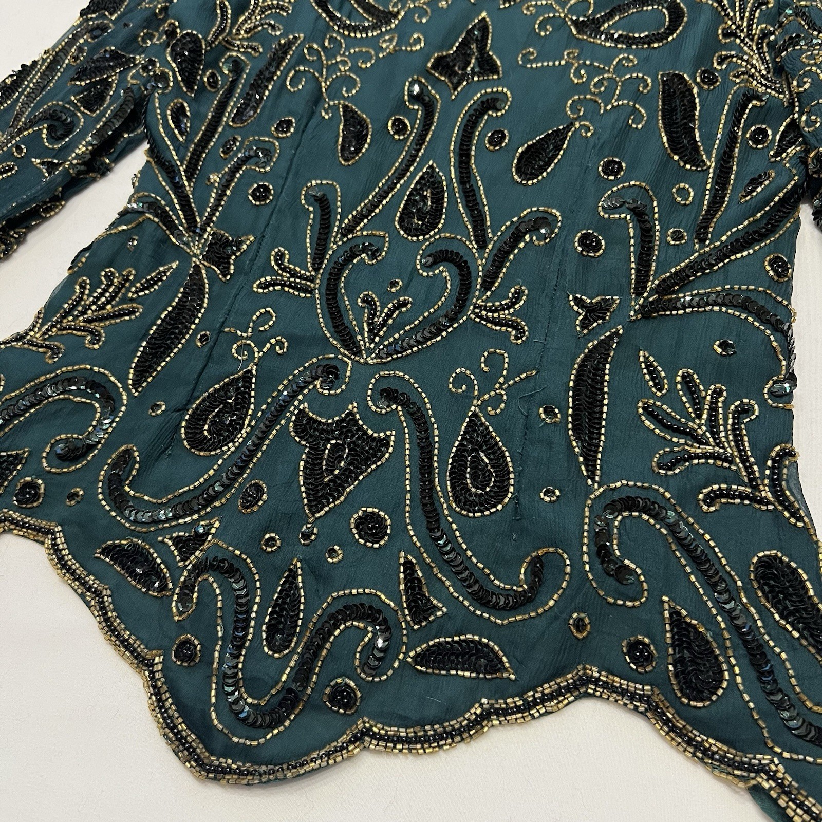 Vintage 80s Statement Beaded Blouse Size Medium Maximalist Glam Shoulder Pad Top