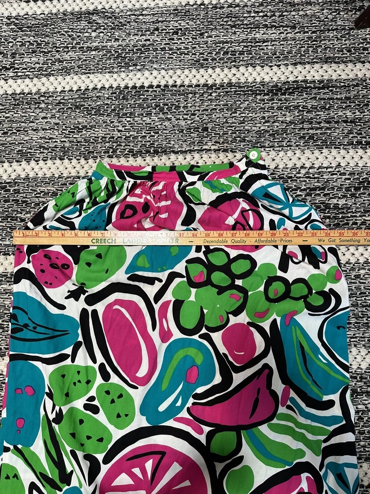 80s VTG Midi Skirt Colorful Pop Art Fruit Print Citrus S Pink Green Blue