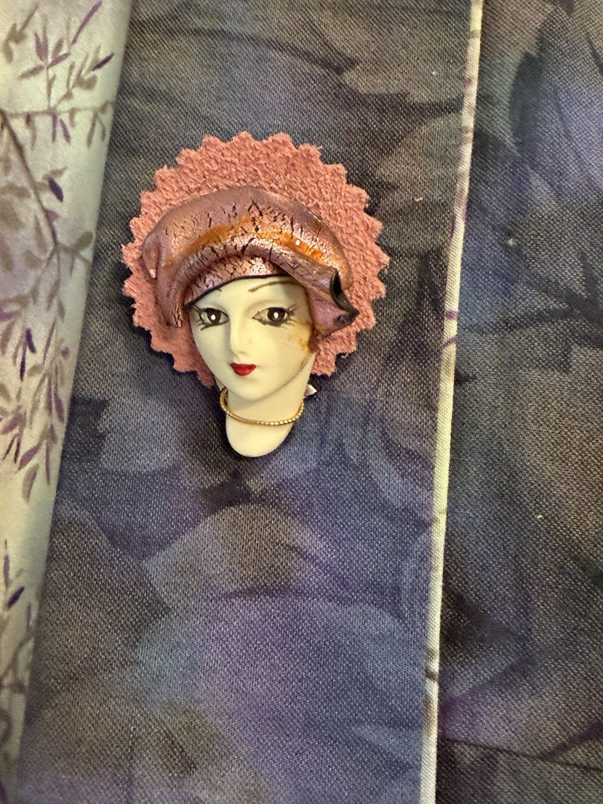 Floral Vest with Tassel, Decorative Brooch, Purple Gray Green