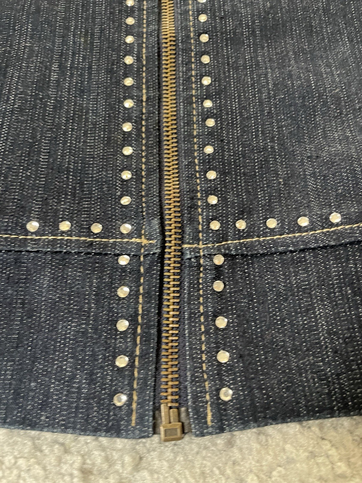 Vtg 80s Beaded Full Zip Jean Jacket Womens 16W Blue Chambray Rhinestones Classic