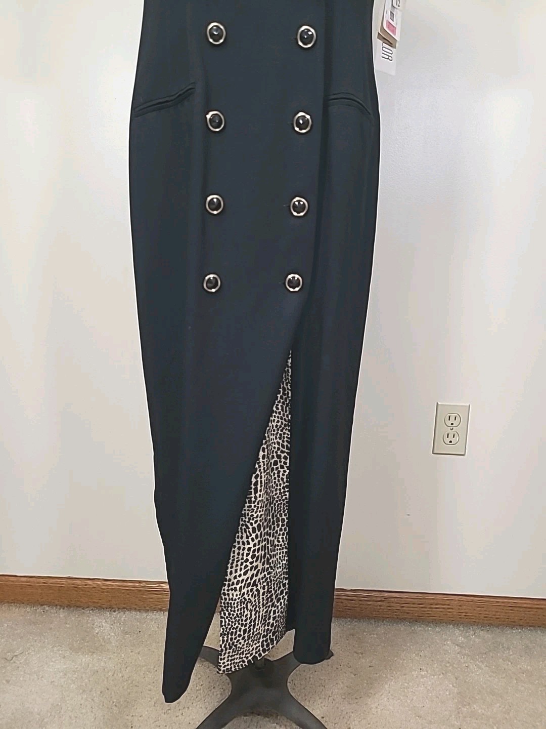Vtg Julian Taylor Dress 12 Black Animal Print Double Breasted Long NOS 90s