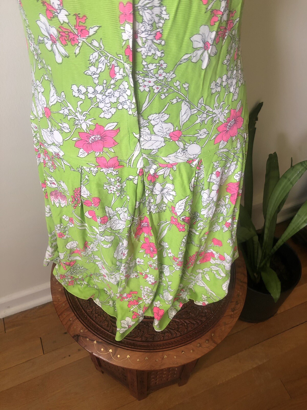 1920’s Inspired Lime Green & Pink Floral Drop Waist Dress
