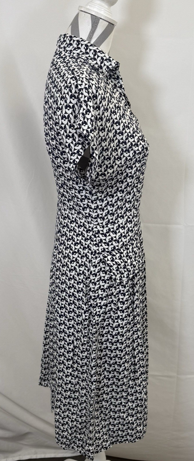 Vintage 70’s Womens Midi Dress Geometric Print Navy & White V-Neck *READ