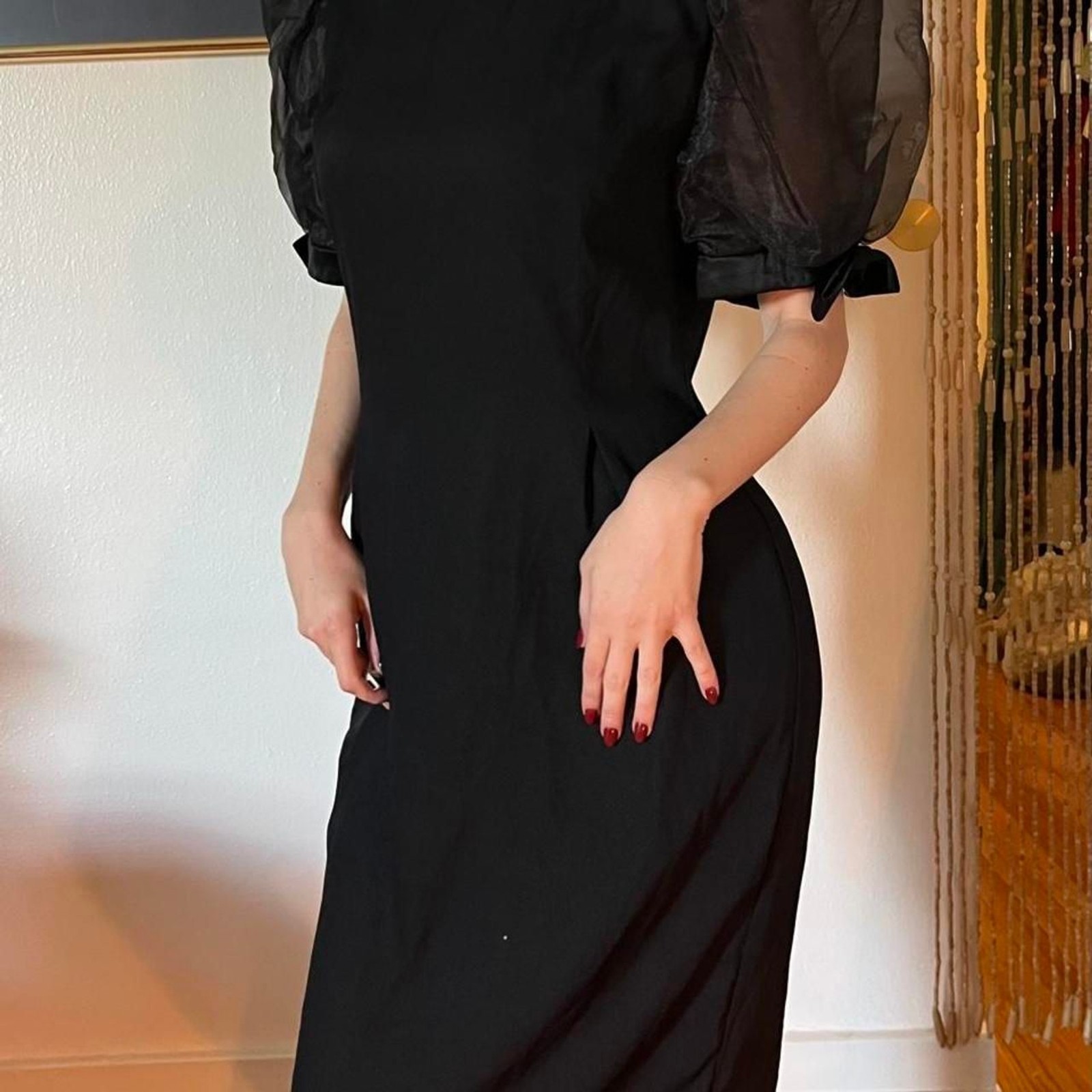 Vintage 1980s Michael Marcella Black Cocktail Dress Huge Puff Sleeves