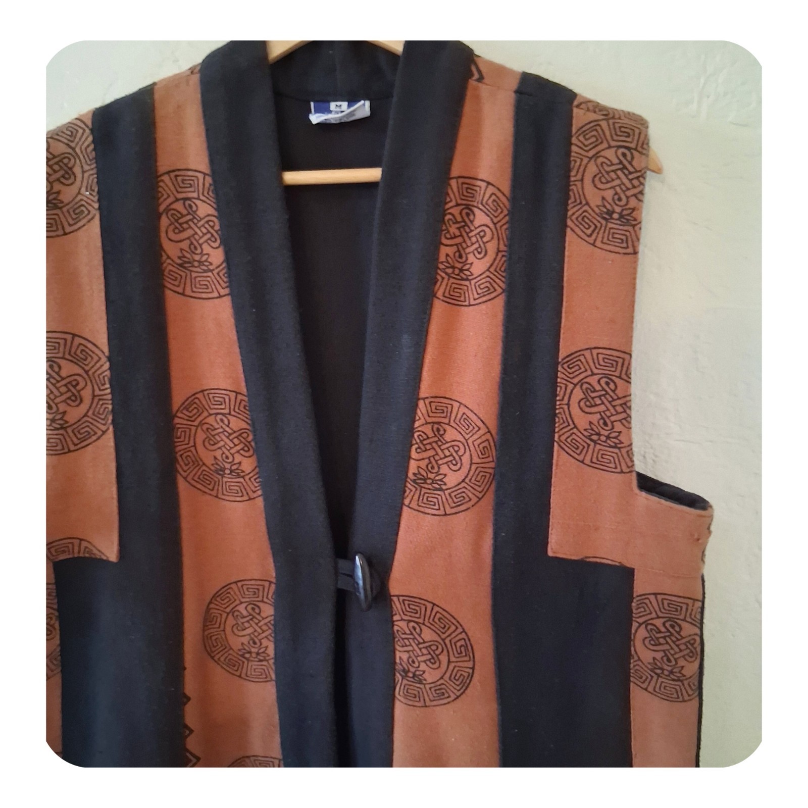 Vintage Ganesh Nepal Quilted Long Vest Duster Tibetan Boho Ethnic Print M