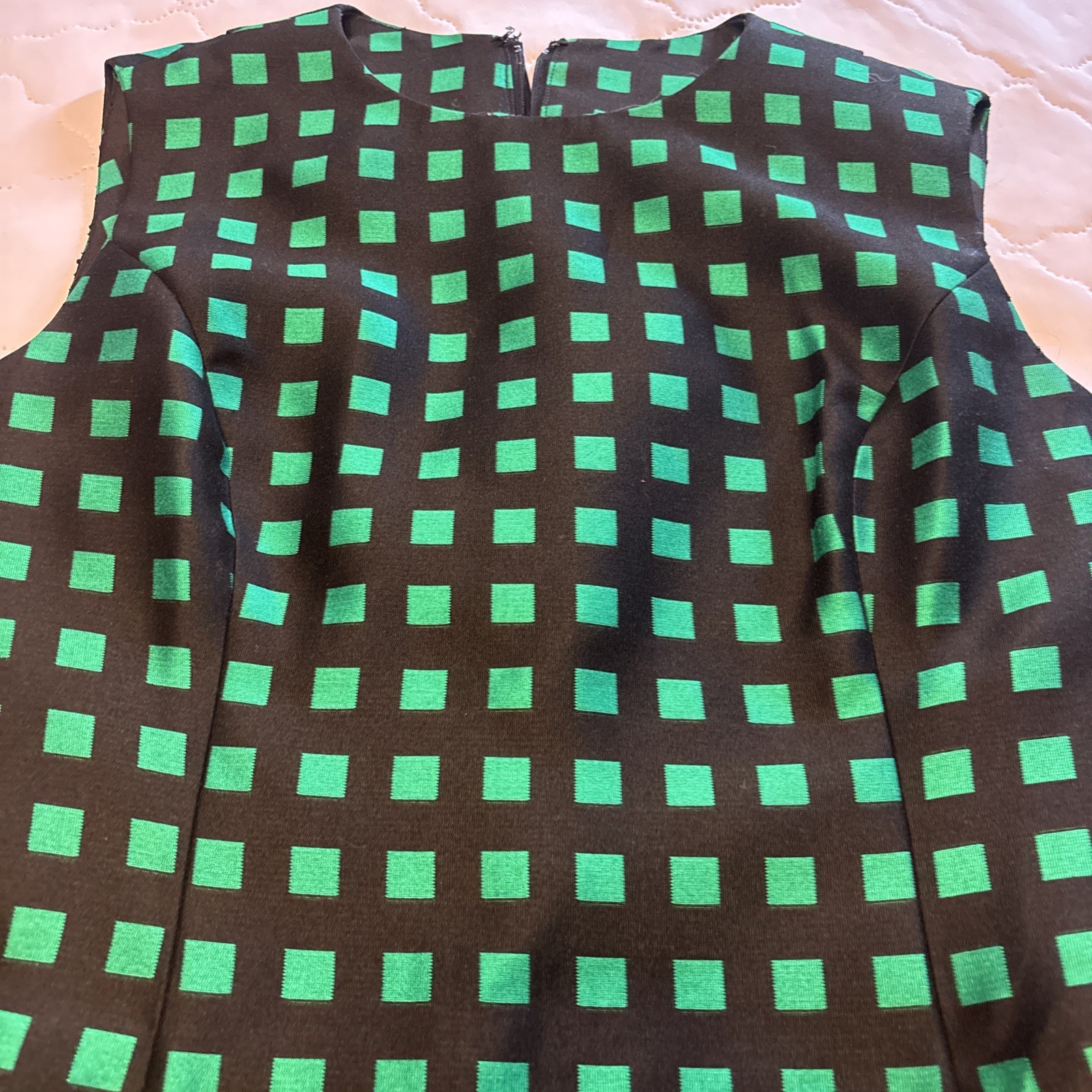VTG 1960s/1970s Dress W/Jacket Custom Made green/black checked Med. NICE