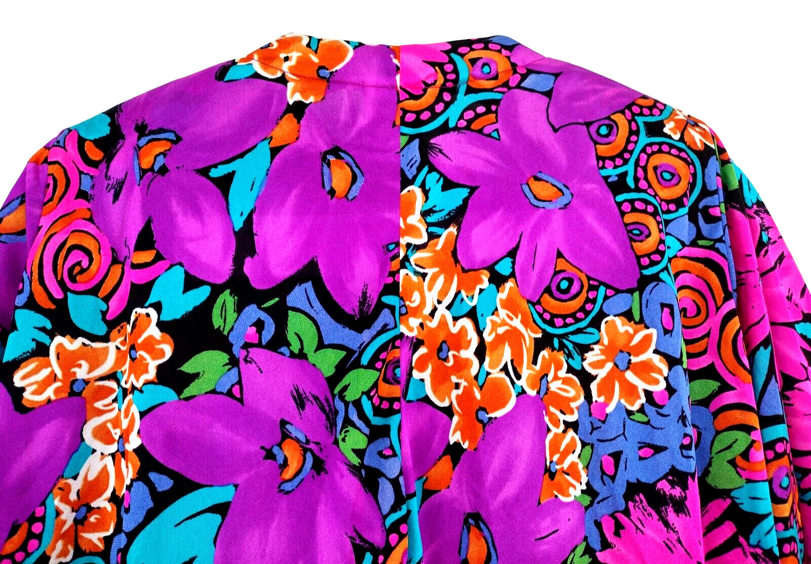 Vtg 80’s Psychedelic Floral A-line Top Sz S by De Weese Long S Cover-up Pockets