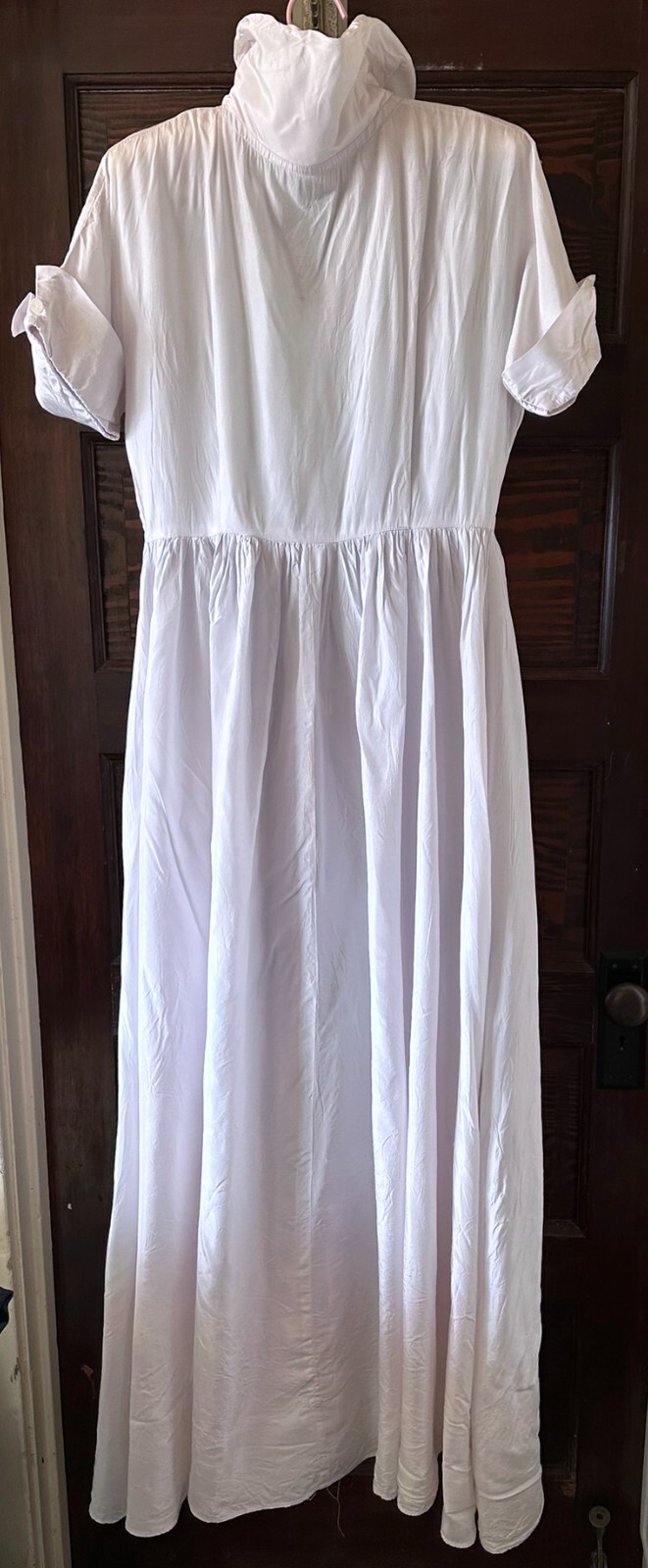 Vtg 40’s 50’s White Acetate Dress Rockabilly Formal Stand Up Collar Zip Long
