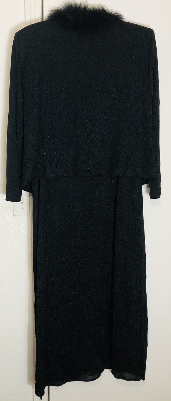 Vintage Jessica Howard Woman Dress W/Sweater Feather Trimmed, Crystal Buttons