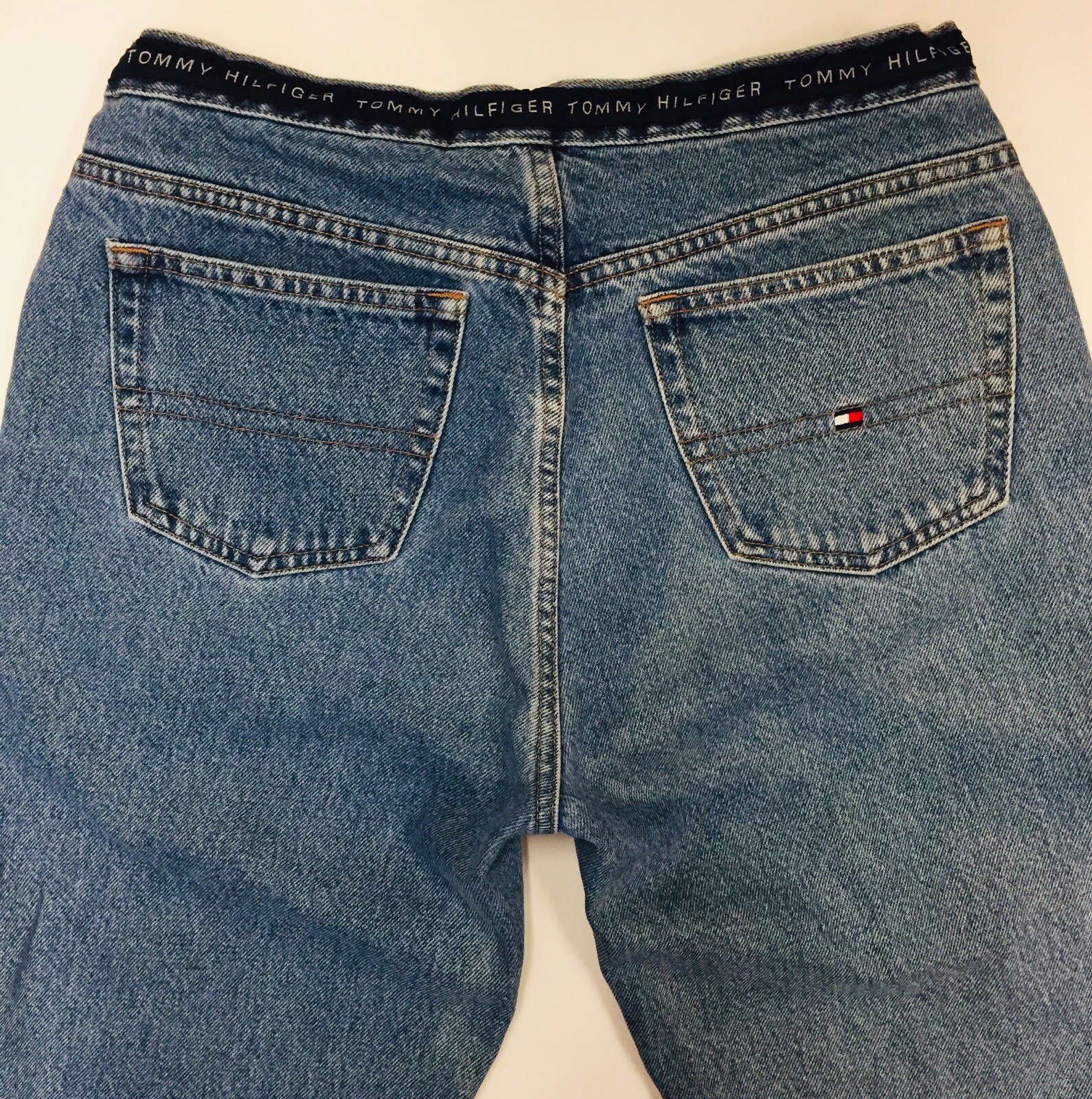 Tommy Hilfiger Mom Jeans Denim Pants Vintage 90s SPELLOUT Blue Baggy Hipster 10