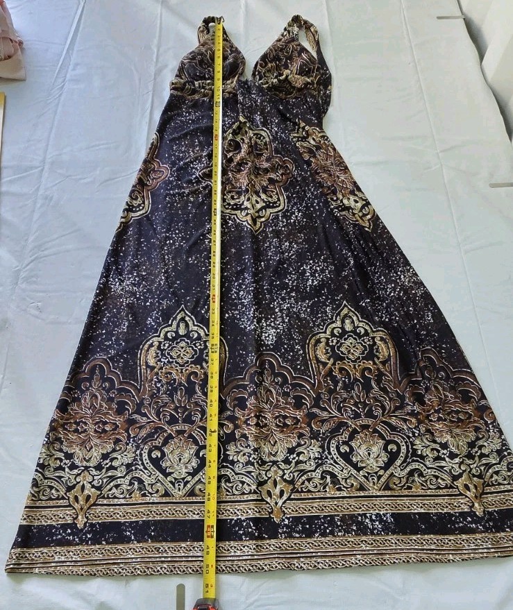 Hypnotik Y2K Multi Browns Empire Waist Halter Dress Paisley Boho Hippy Sz M