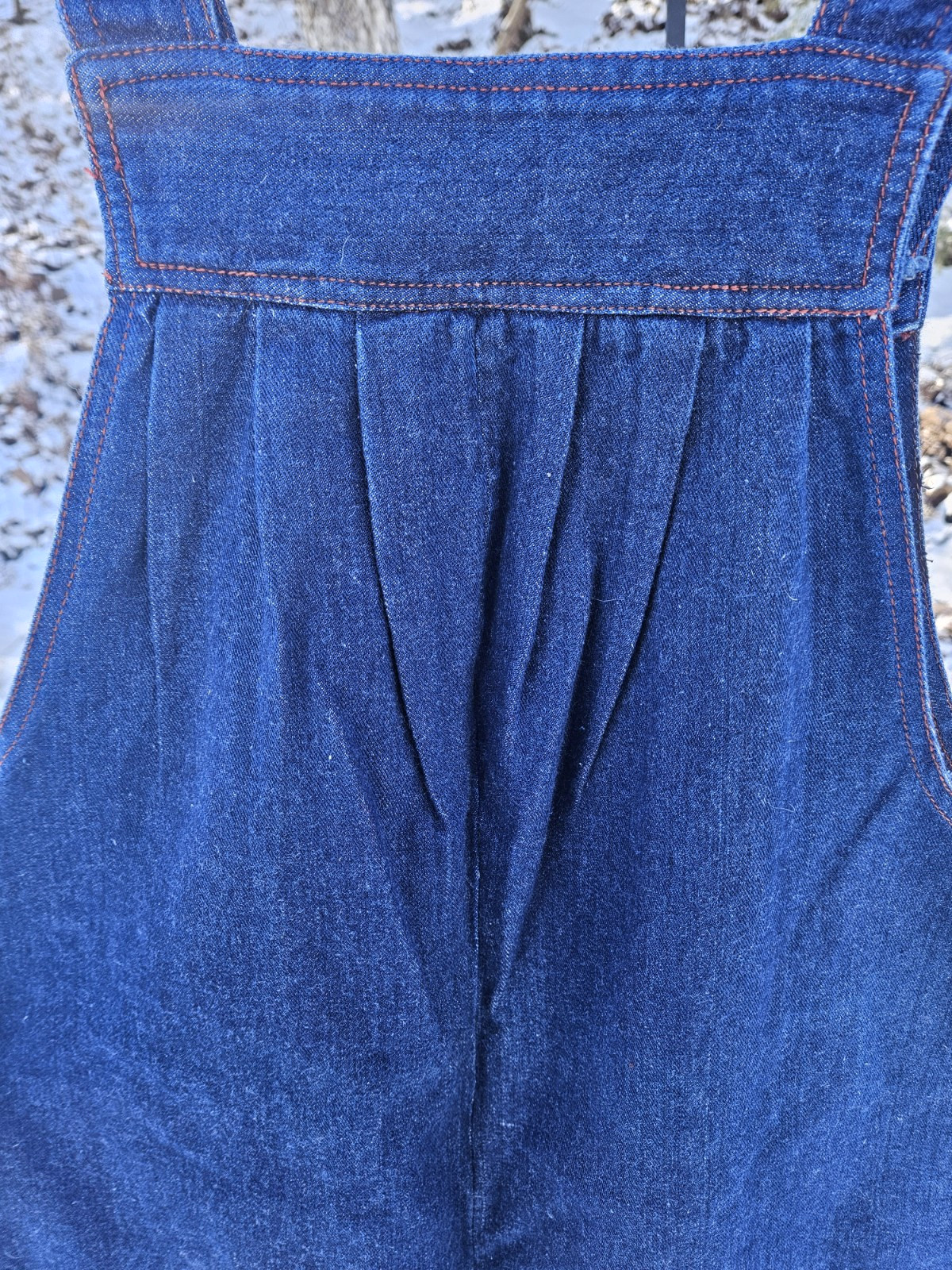 JONI BLAIR of Cali Denim Jumper Dress Size 7 Embroidered Pockets Red Butterflies