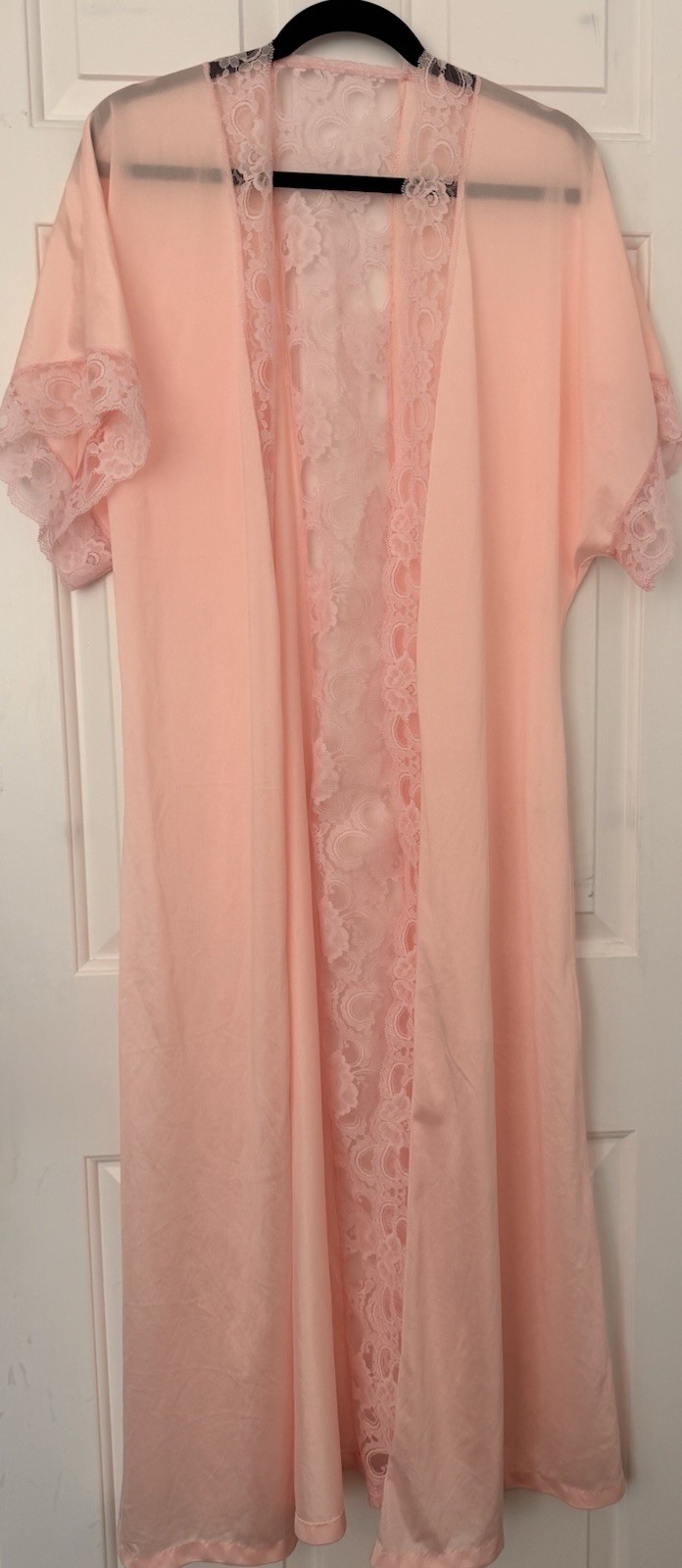 VTG Nylon Lace Full Length Pink Semi Sheer Robe Womens 38/1x Lingerie Grannycore