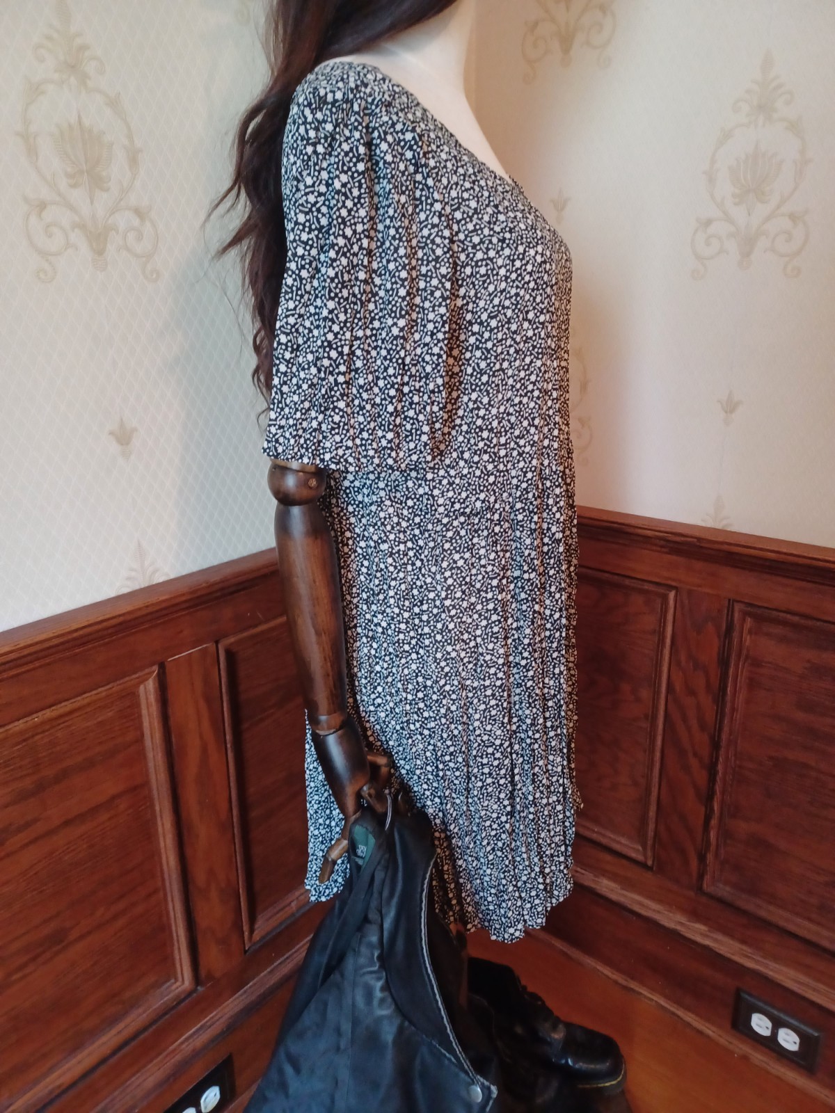 Vintage 80s/90s Semi-Sheer Black and White Floral Grunge Babydoll Dress