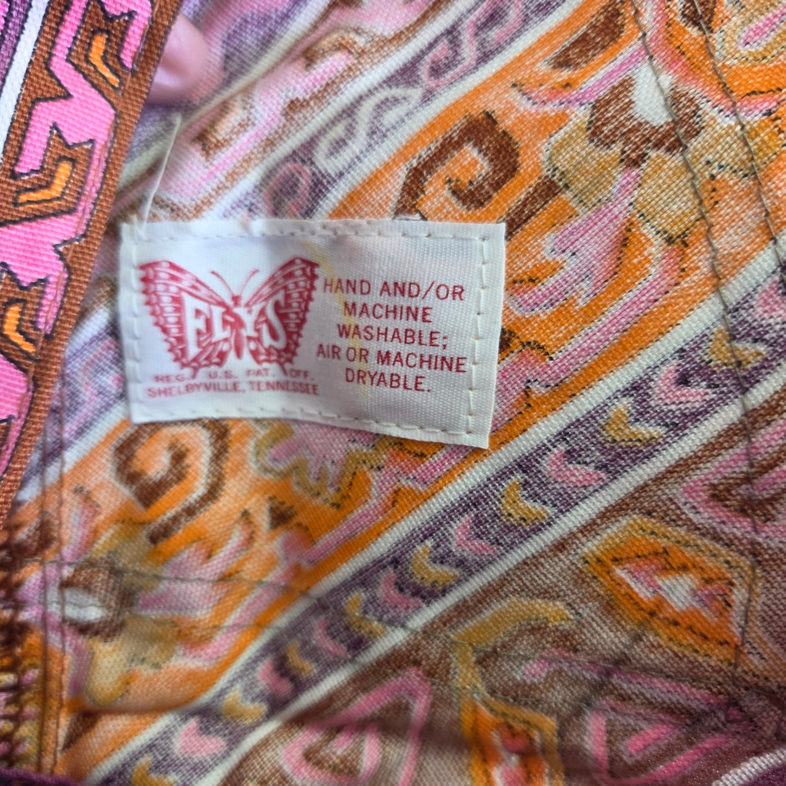 Vintage Flys Shelbyville TN Geometric Print Cotton Overalls Orange Purple Size 8