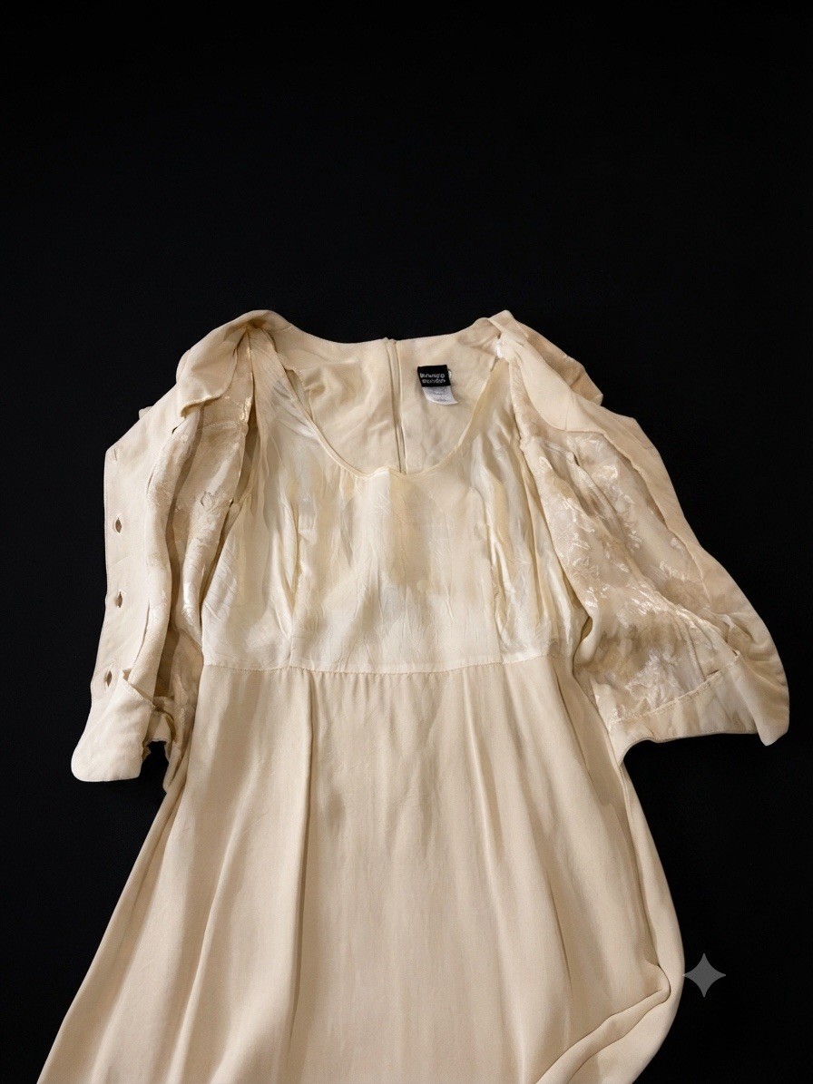 VTG 90s Knapp Studio Champagne Jacquard Floral Cap Sleeve Long Dress 11 Cottage