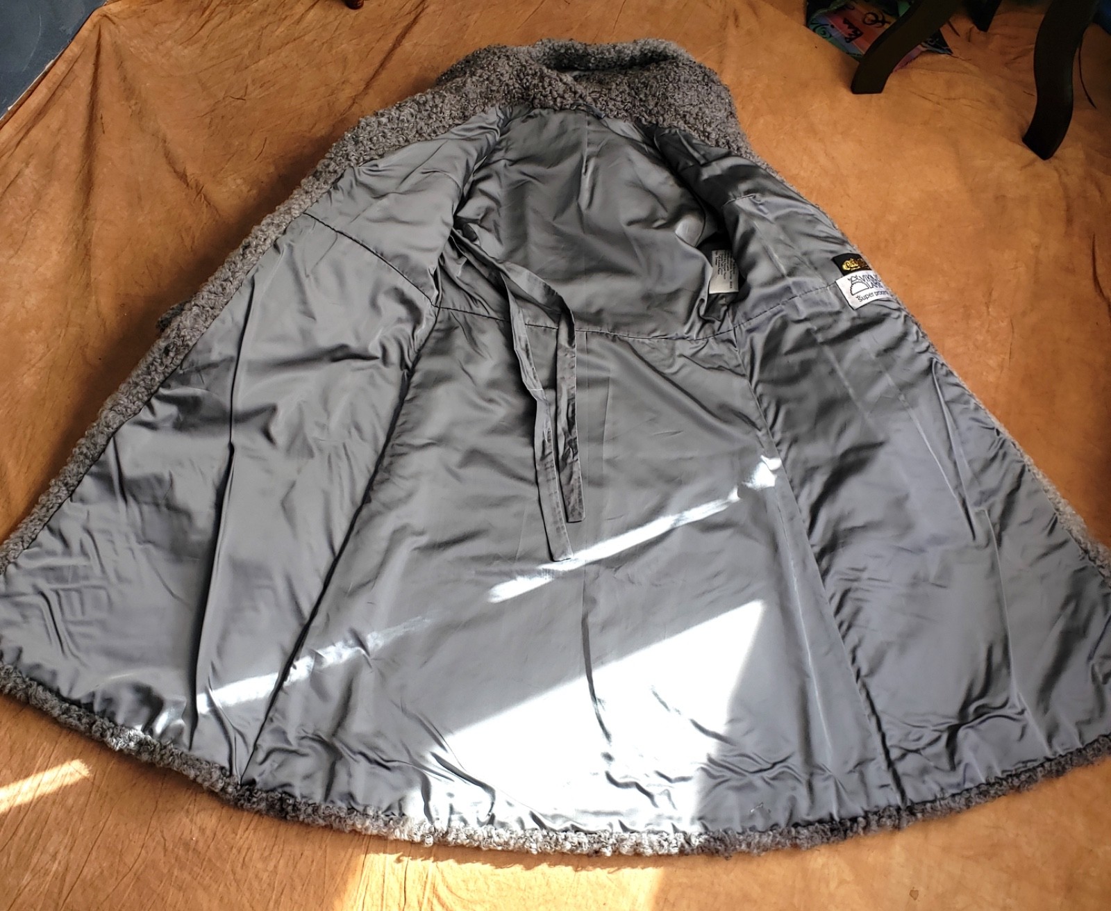 Vintage 50s Gray Greige Curly Viking Lamb Hooded Coat L EUC RARE