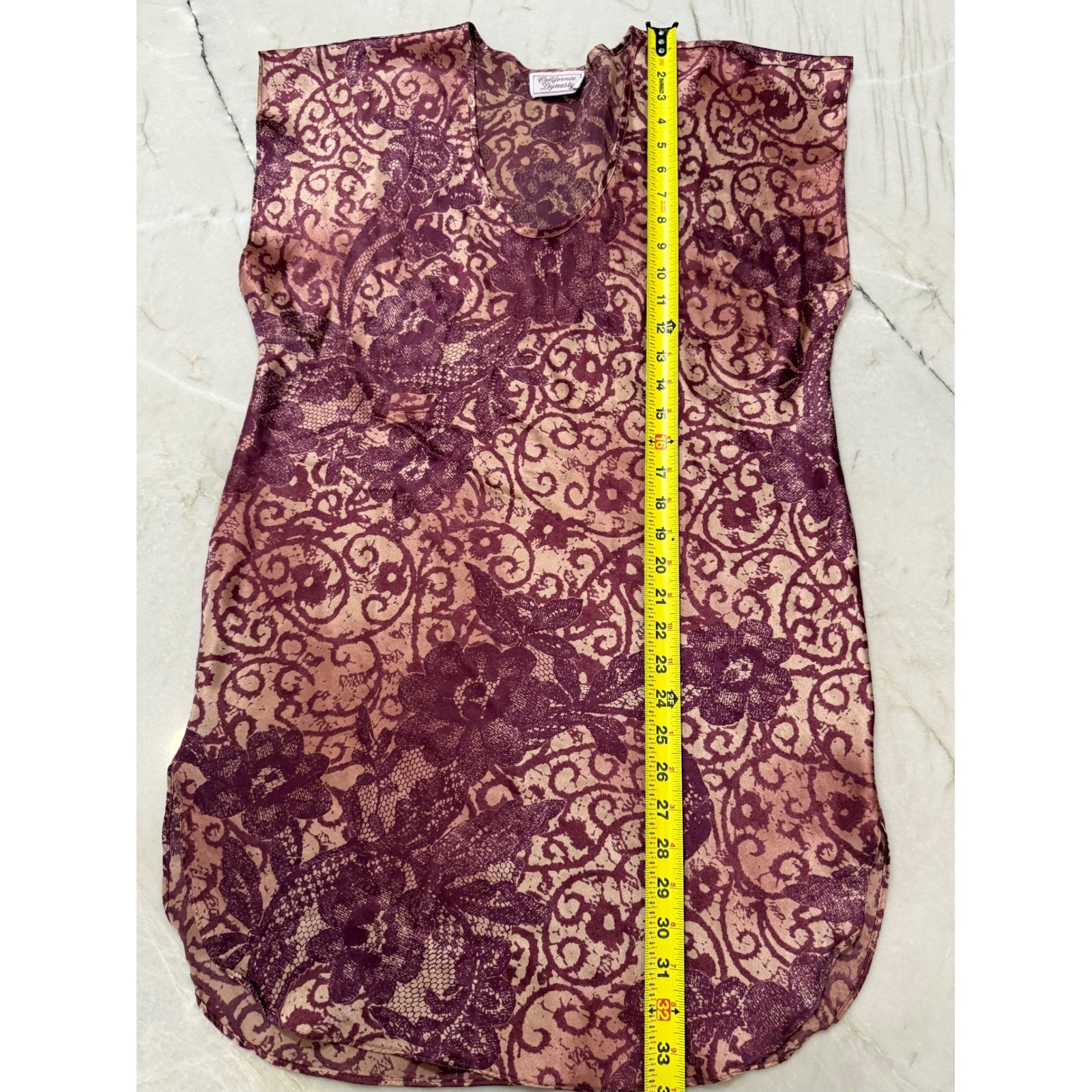 California Dynasty Vintage Mauve Floral Satin Nightgown V-Neck Chemise Sleepwear