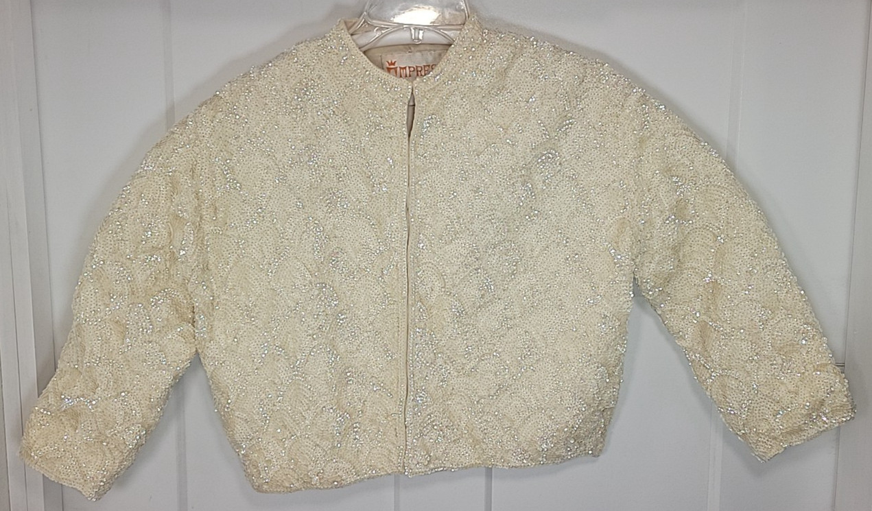 1960 Express Hong Kong Sequin Wool Cardigan Sweater Empress Hong Kong Rare VTG