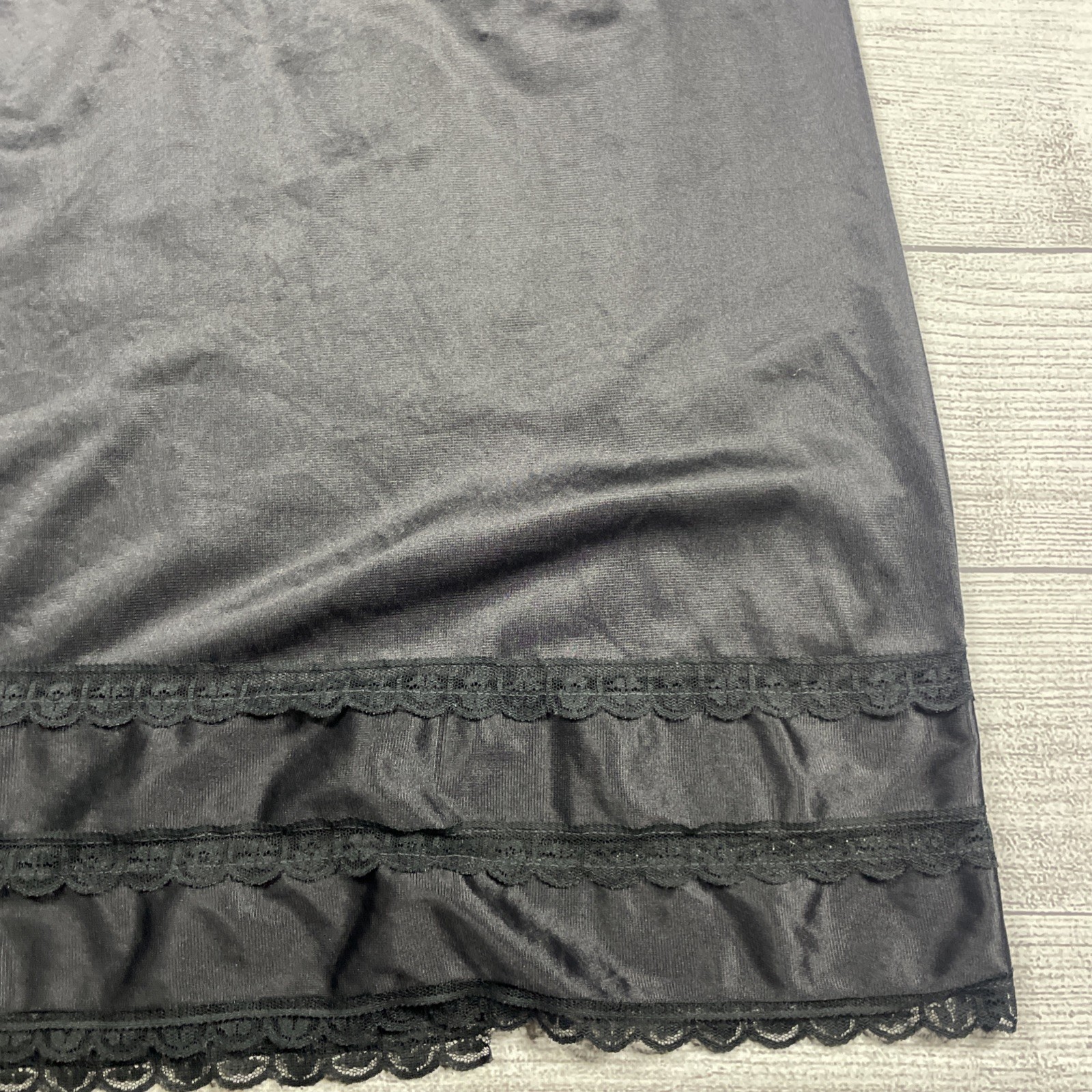 Vintage Nightgown Womens 34 Black Nylon Dupont Anton Lace ILGWU Made Silky