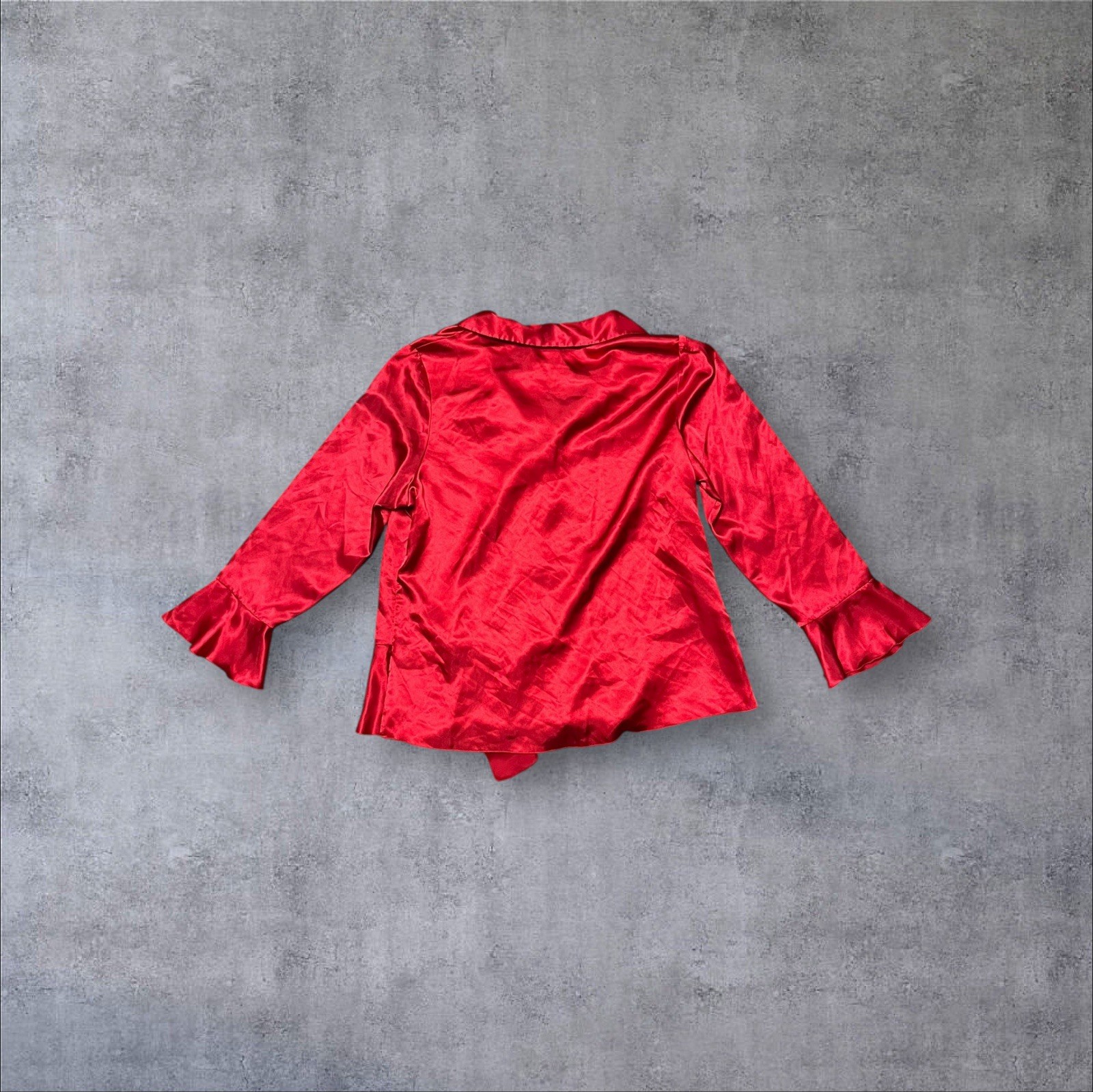 Vintage y2k Red Satin Ruffle Clowncore Denim 24/7 Sz 18W (XXL) Plus Size Blouse