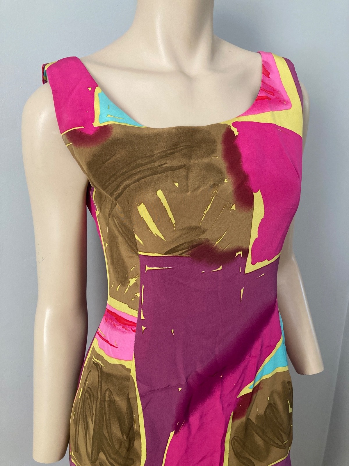 Gillian Vintage Silk Bright Abstract Wiggle Dress SZ 6