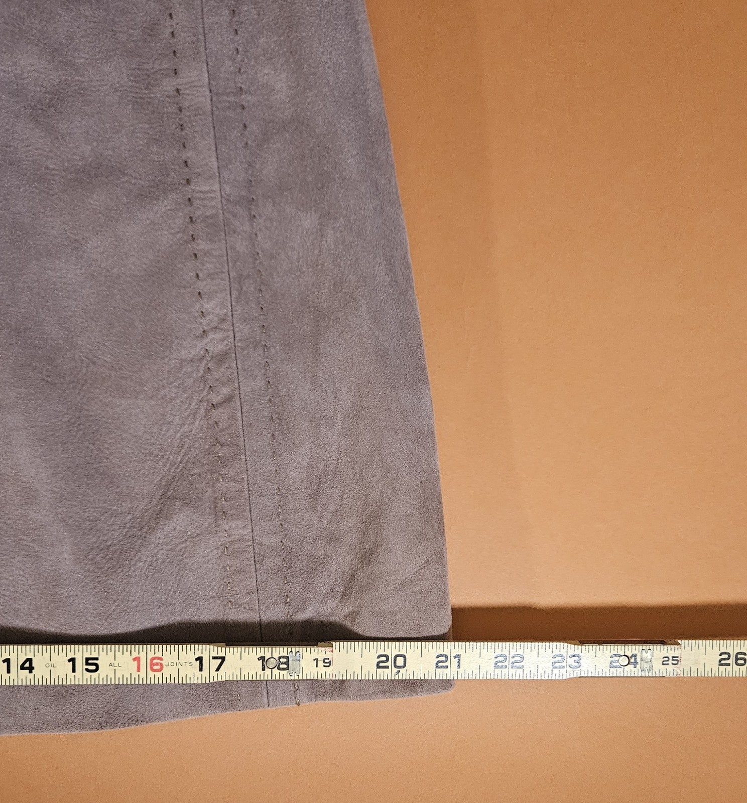 VTG 60s 70s Faux Suede Skirt A-line Midi Tan Belt Mod Gogo Hippie Boho Chic 8