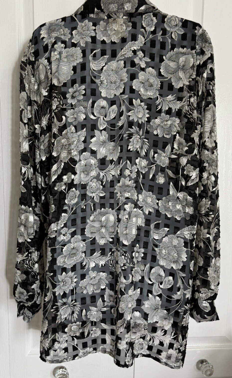 Vtg Y2K Ashley Stewart Black Floral Long Sleeve Button Up Blouse Top Sz 16