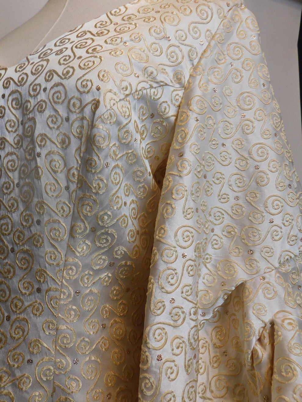 1930s Vintage Spanish Silk Gold Embroidered Medieval Brocade Gown